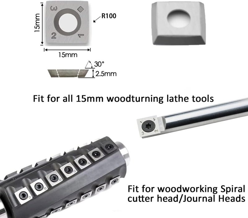 CDBP 15mm Square with 4" Radius Carbide Inserts Cutters 15×15×2.5mm-R100 Replacement for Woodworking Fits Helical Spiral Cutterheads or Planers Cutterblocks, 10 PCS - Image 4